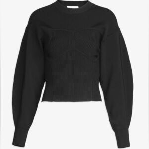 NEW Tanya Taylor Nailah Knit Black Ribbed Sweetheart Sweater Sz XS